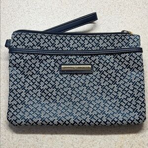 Tommy Hilfiger Blue and White Patterned Wristlet